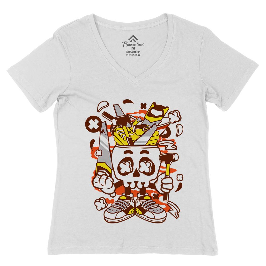 Carpentry Skull Womens Organic V-Neck T-Shirt Work C047
