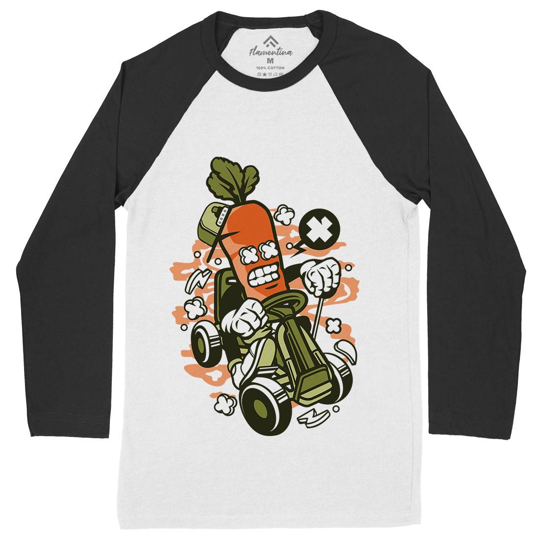 Carrot Go-Kart Rider Mens Long Sleeve Baseball T-Shirt Sport C049