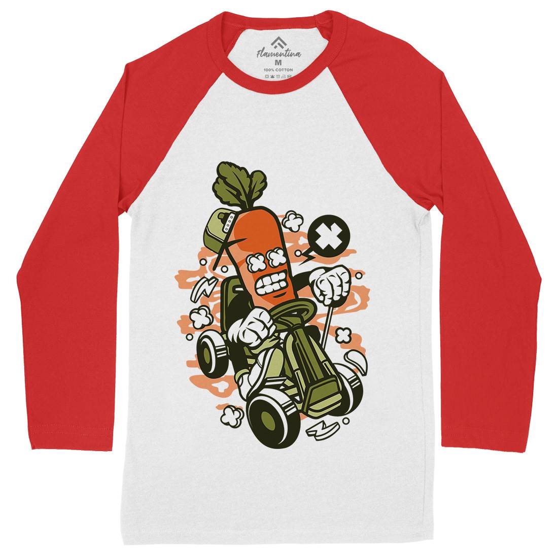 Carrot Go-Kart Rider Mens Long Sleeve Baseball T-Shirt Sport C049