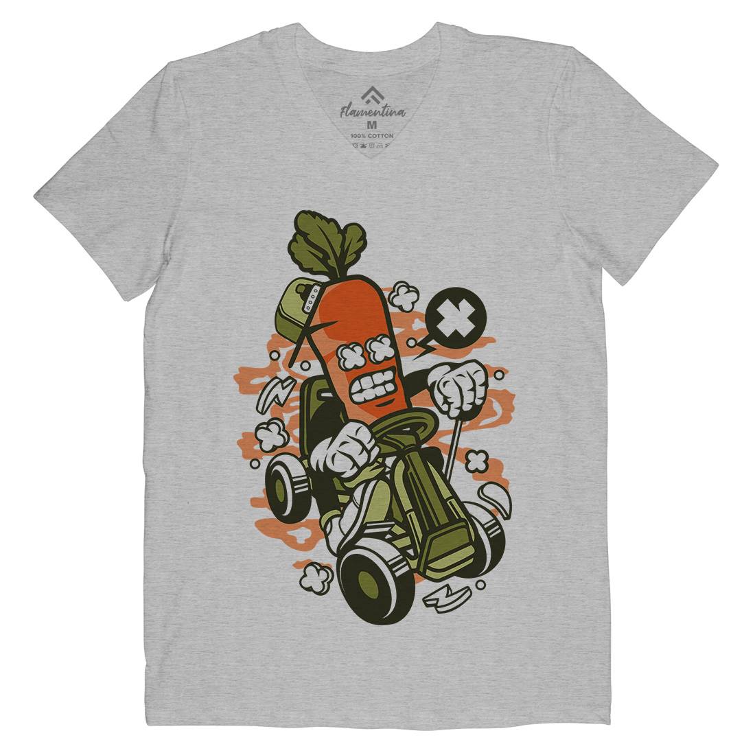 Carrot Go-Kart Rider Mens Organic V-Neck T-Shirt Sport C049