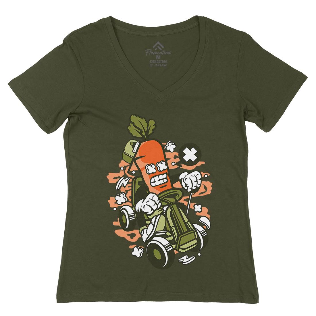 Carrot Go-Kart Rider Womens Organic V-Neck T-Shirt Sport C049