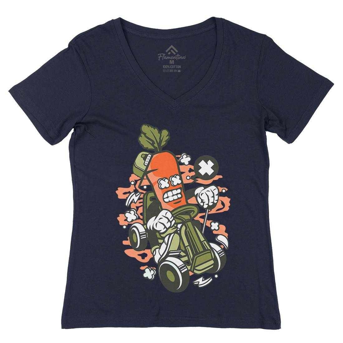 Carrot Go-Kart Rider Womens Organic V-Neck T-Shirt Sport C049