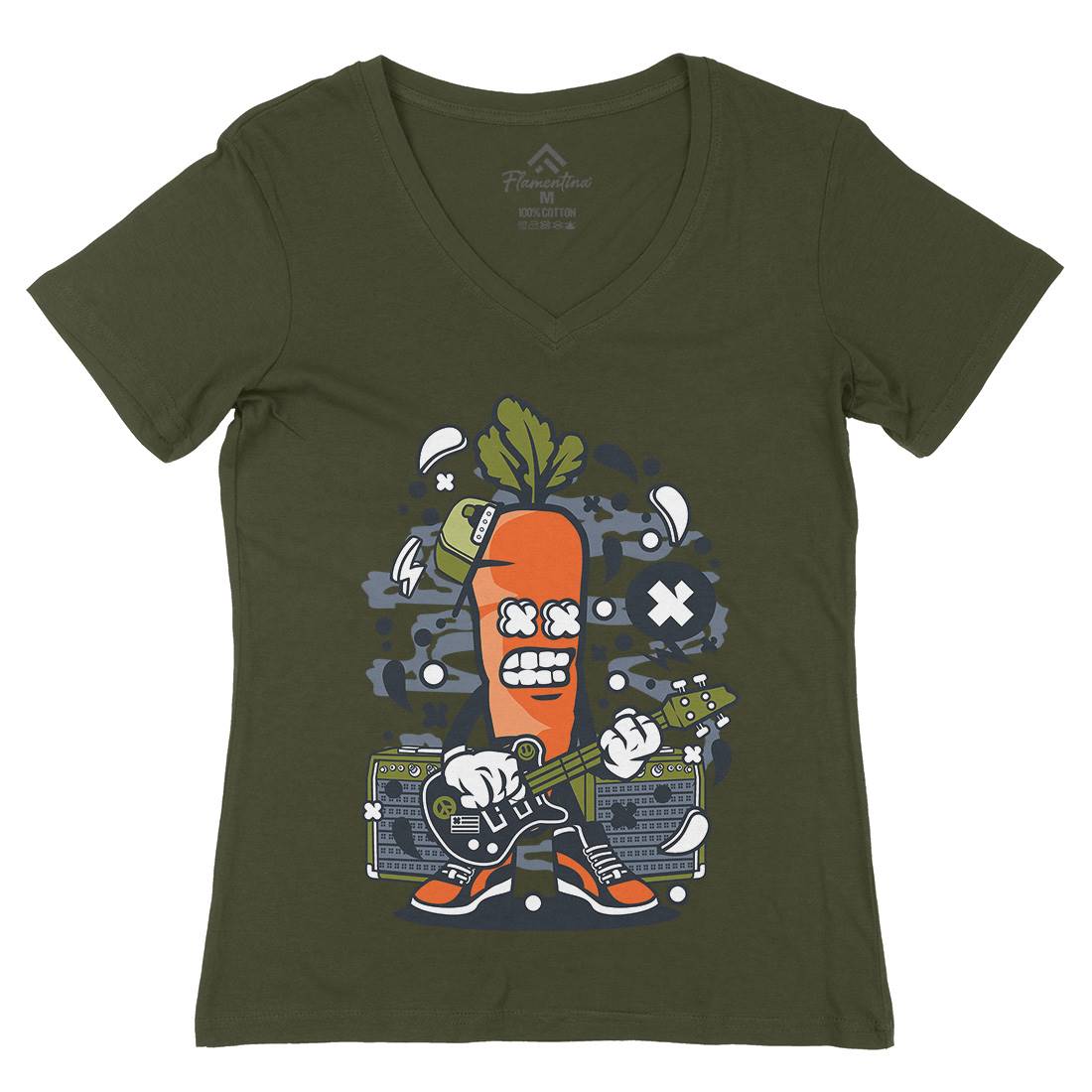Carrot Rocker Womens Organic V-Neck T-Shirt Music C050