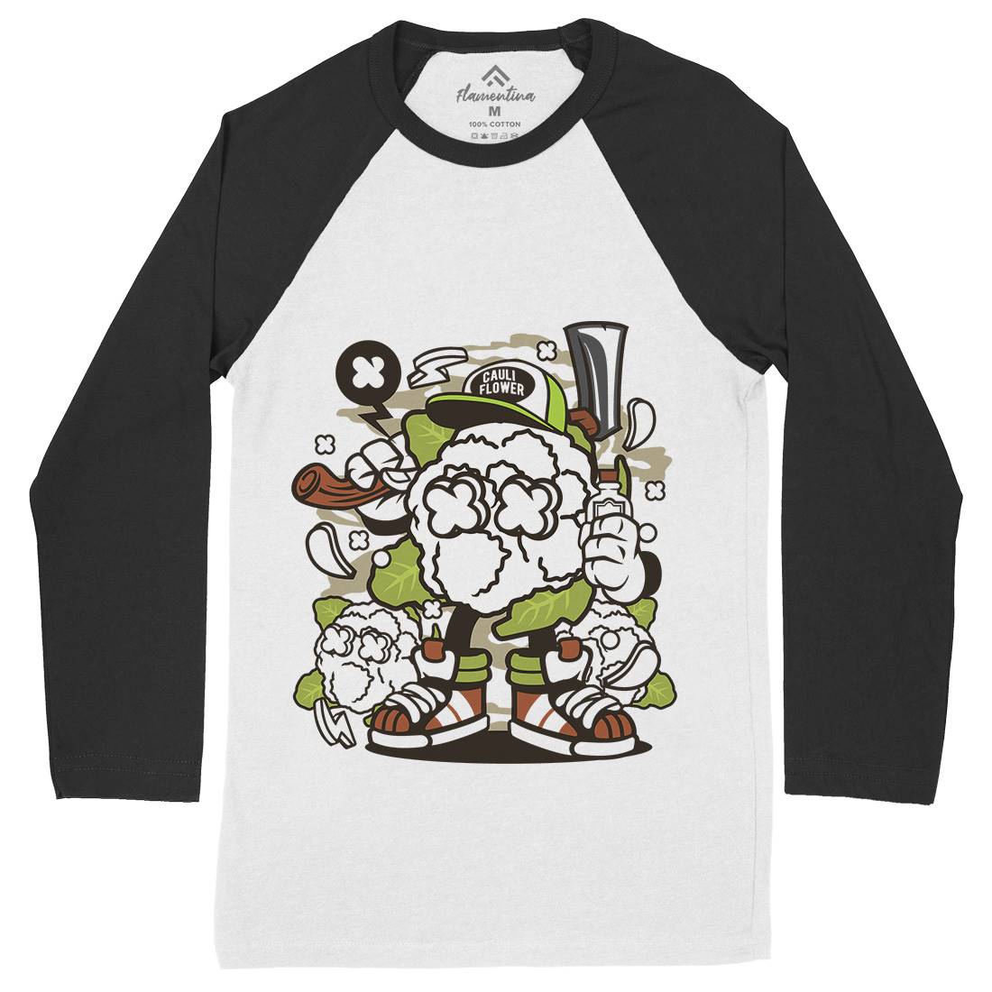 Cauliflower Mens Long Sleeve Baseball T-Shirt Food C053