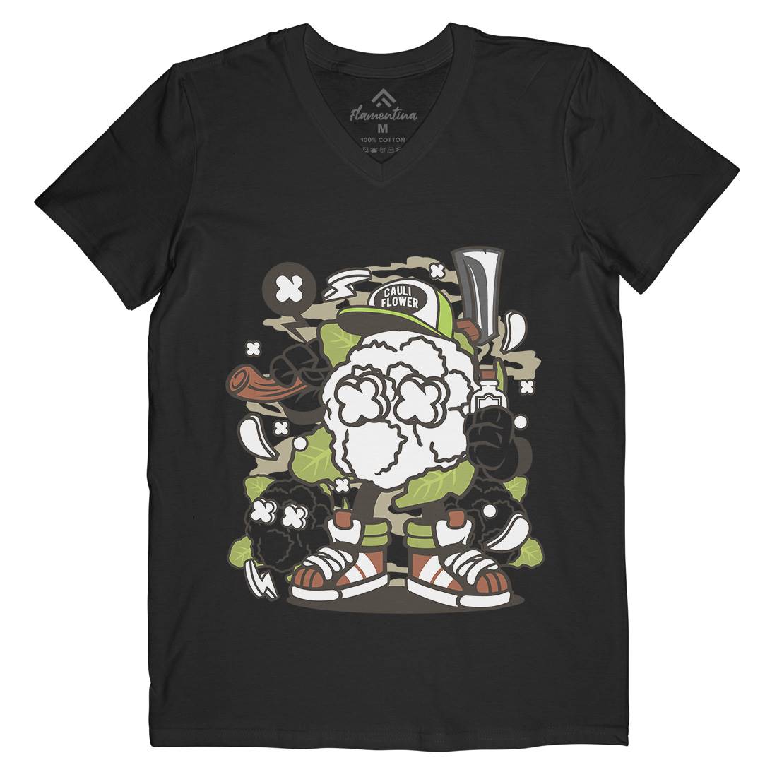 Cauliflower Mens Organic V-Neck T-Shirt Food C053