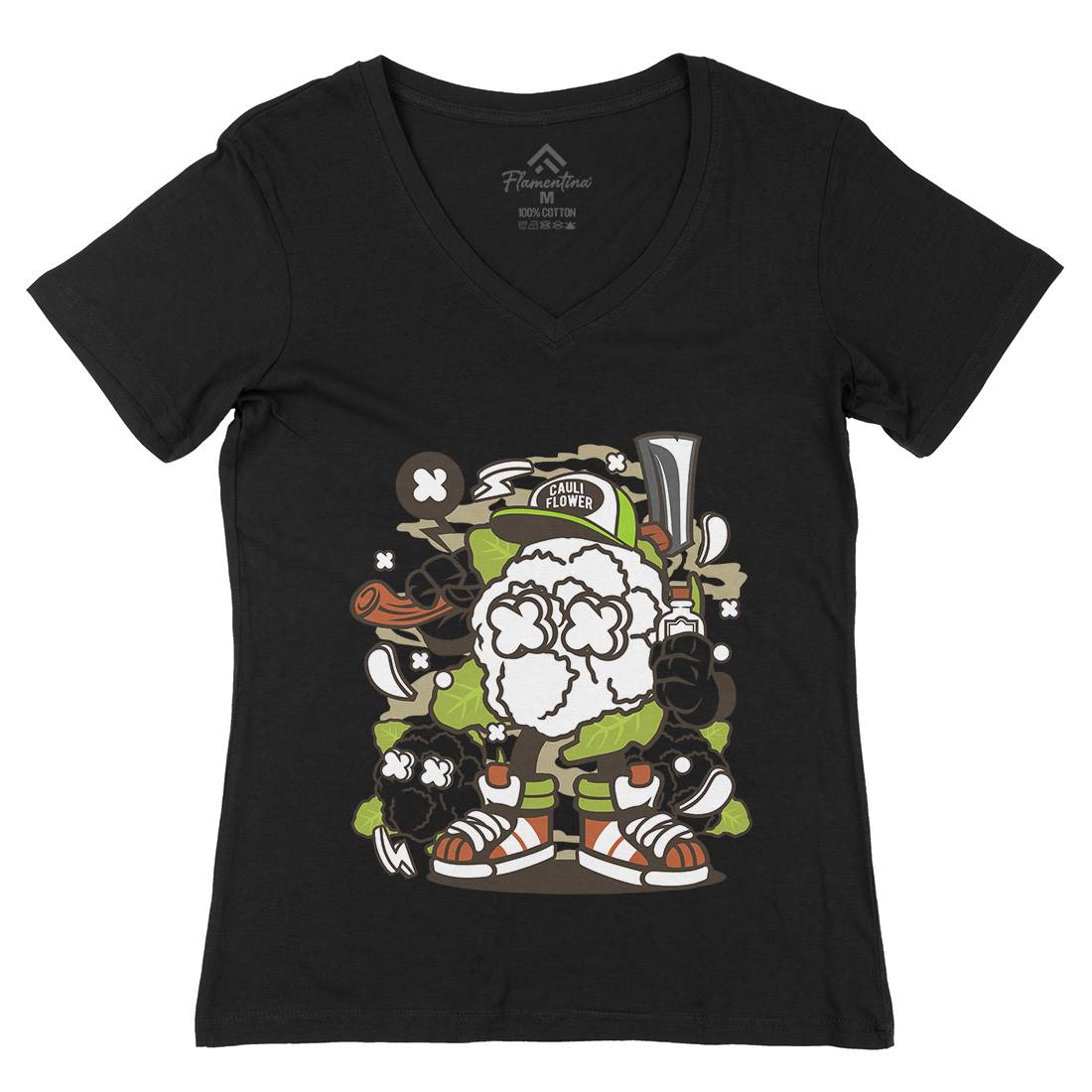 Cauliflower Womens Organic V-Neck T-Shirt Food C053