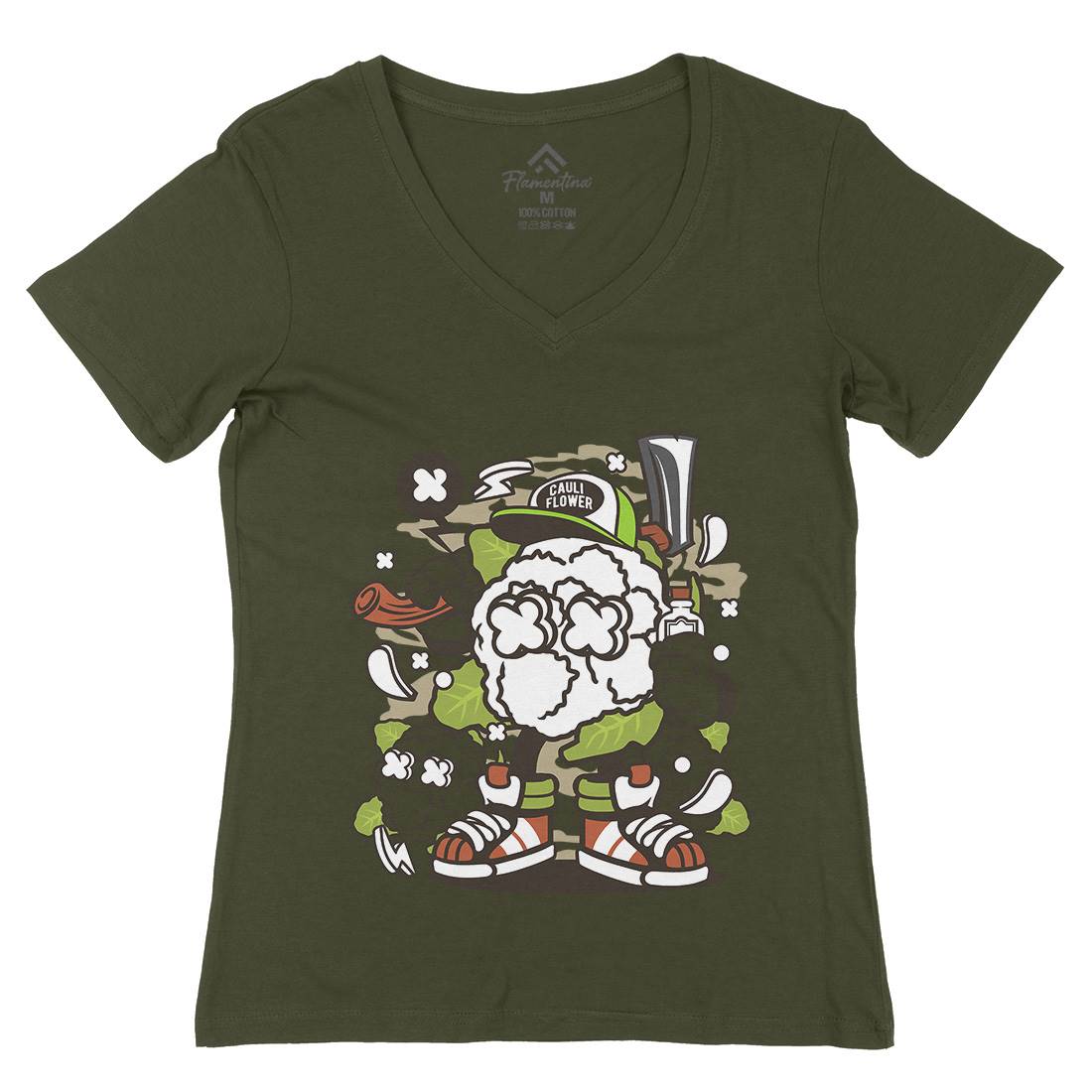 Cauliflower Womens Organic V-Neck T-Shirt Food C053