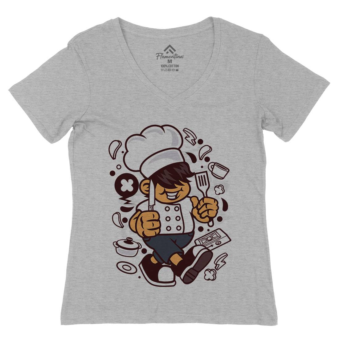 Chef Kid Womens Organic V-Neck T-Shirt Work C057