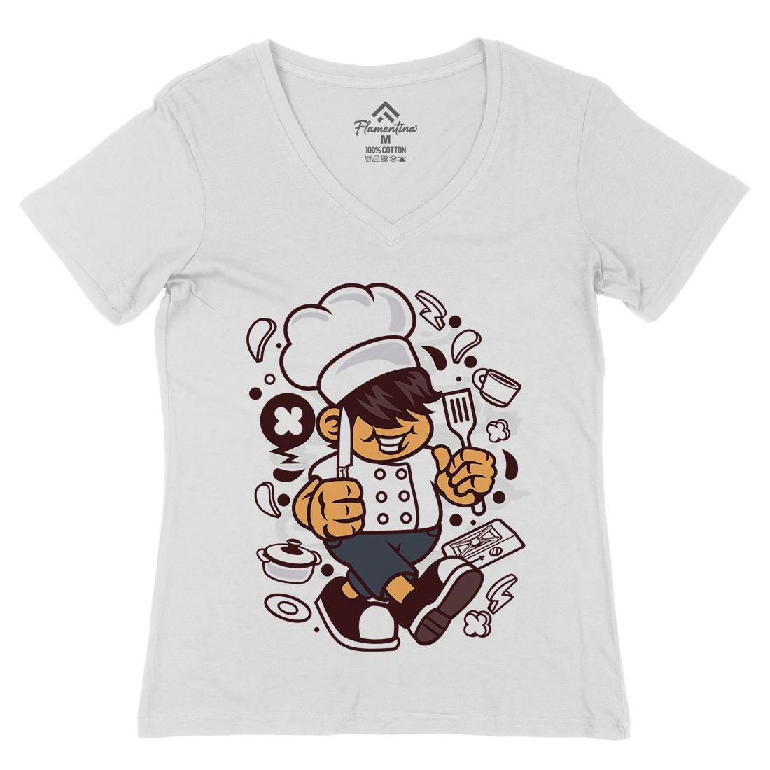 Chef Kid Womens Organic V-Neck T-Shirt Work C057