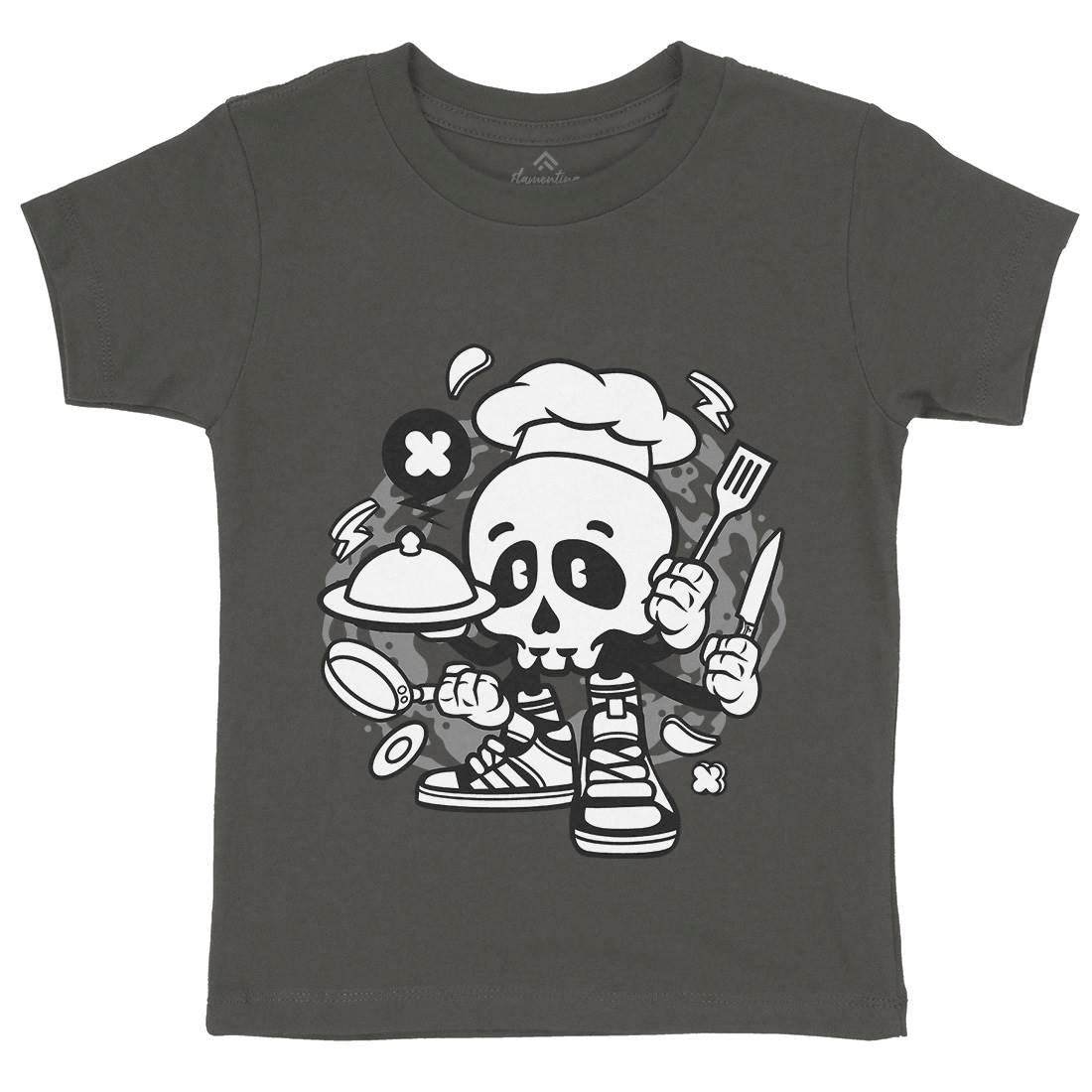 Chef Skull Kids Crew Neck T-Shirt Work C058