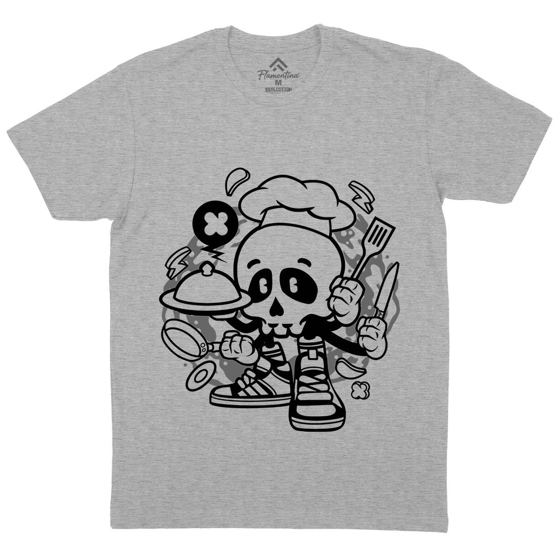 Chef Skull Mens Organic Crew Neck T-Shirt Work C058