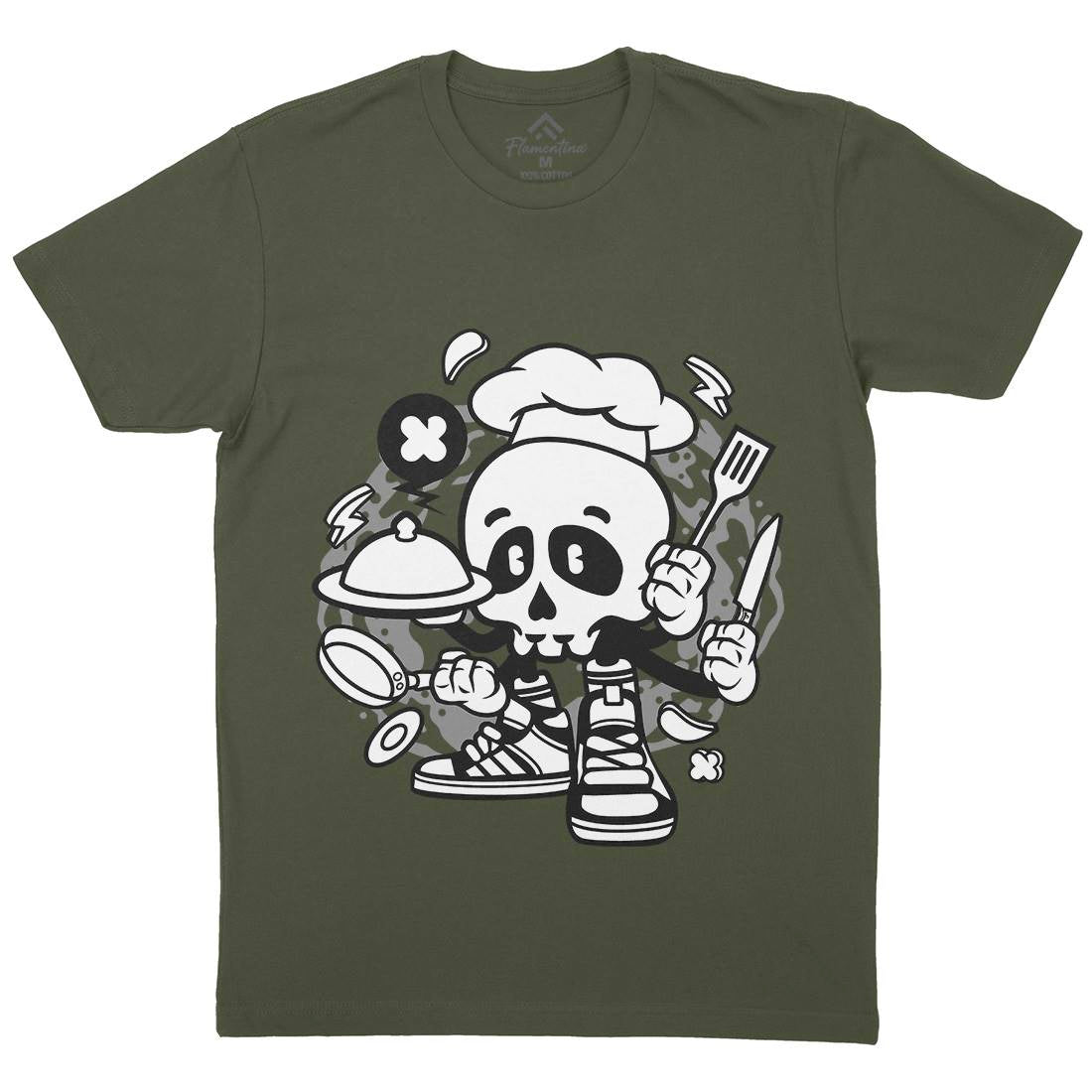 Chef Skull Mens Organic Crew Neck T-Shirt Work C058
