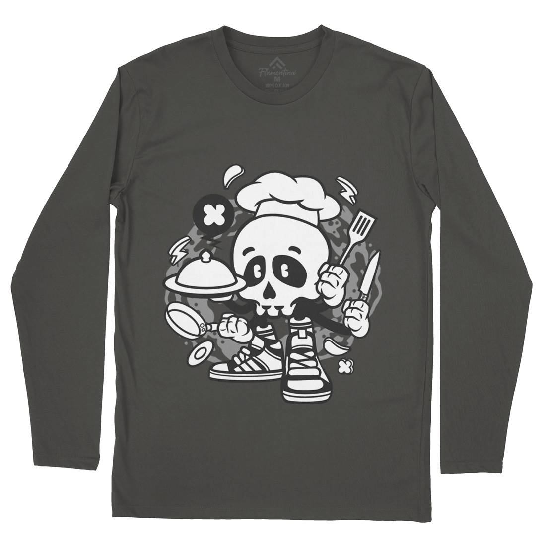 Chef Skull Mens Long Sleeve T-Shirt Work C058