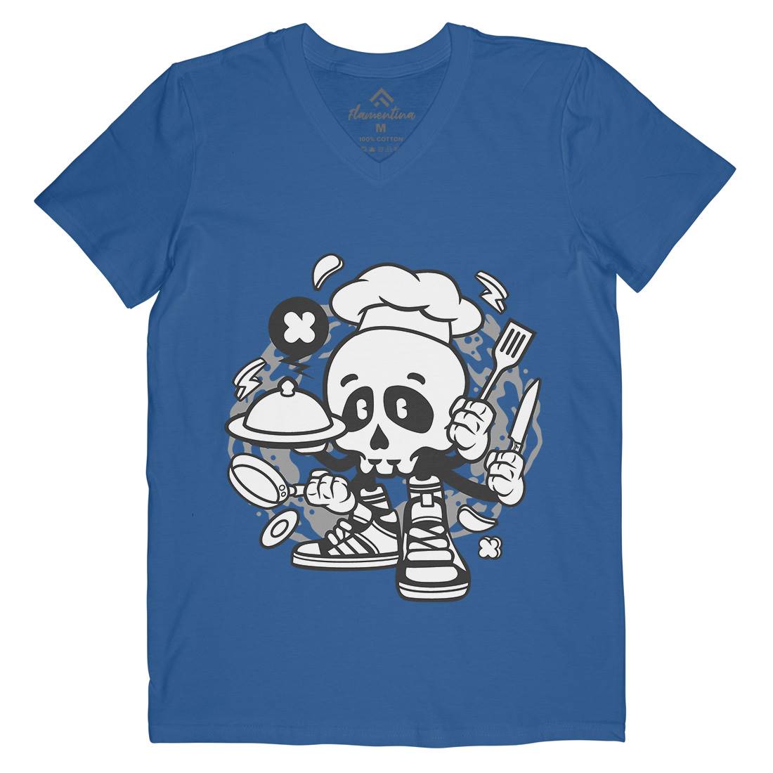 Chef Skull Mens V-Neck T-Shirt Work C058