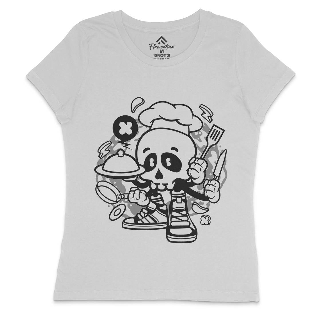 Chef Skull Womens Crew Neck T-Shirt Work C058