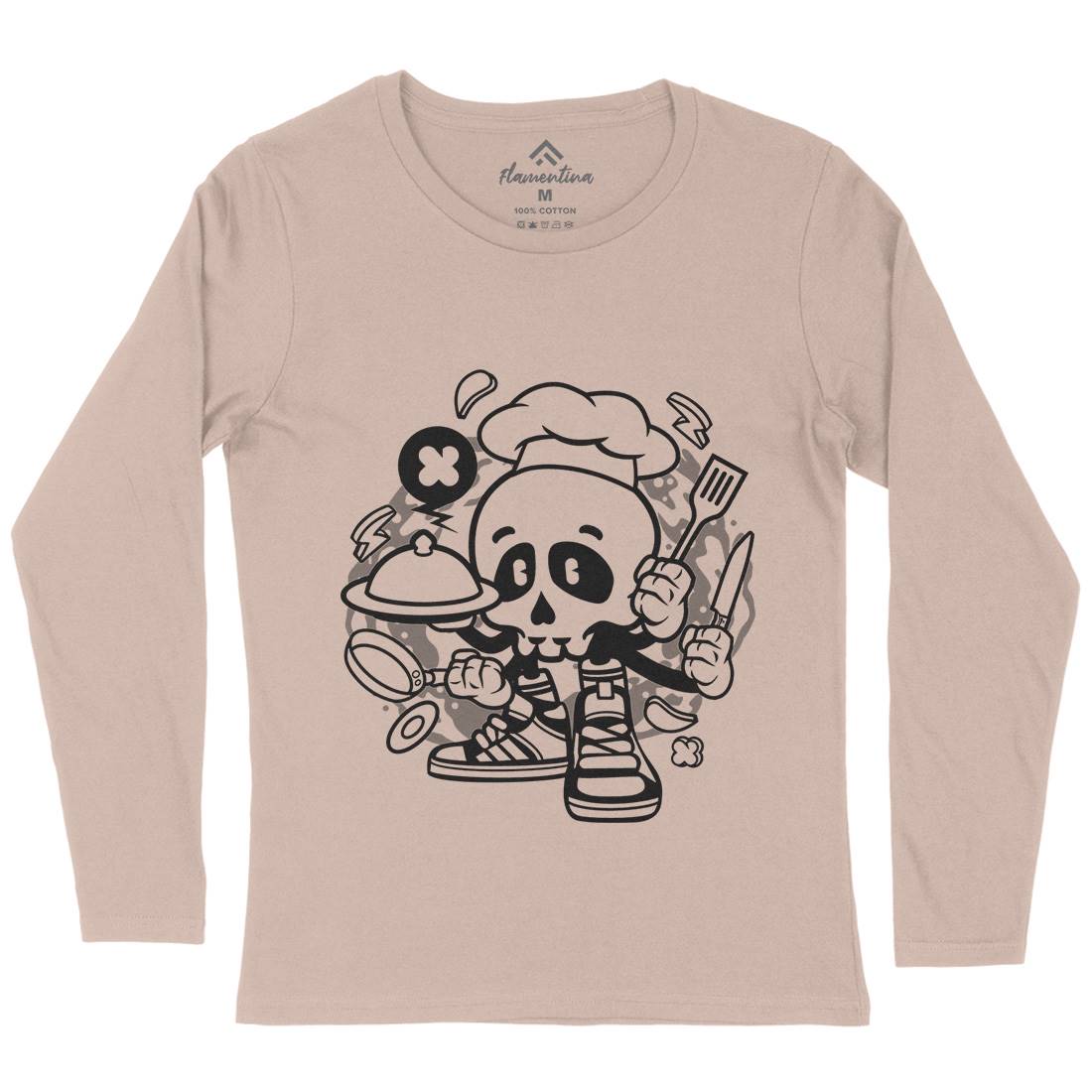 Chef Skull Womens Long Sleeve T-Shirt Work C058