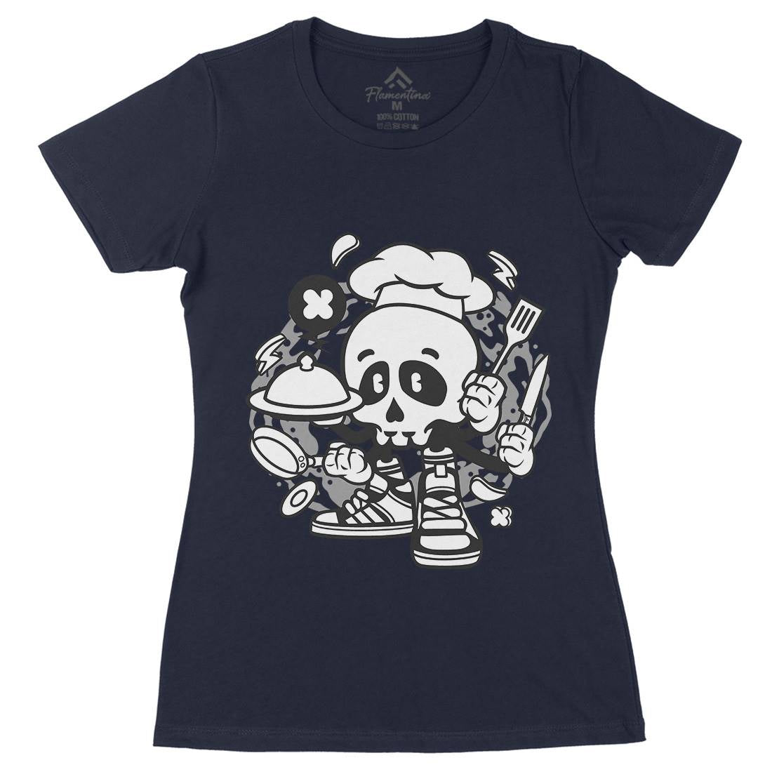 Chef Skull Womens Organic Crew Neck T-Shirt Work C058