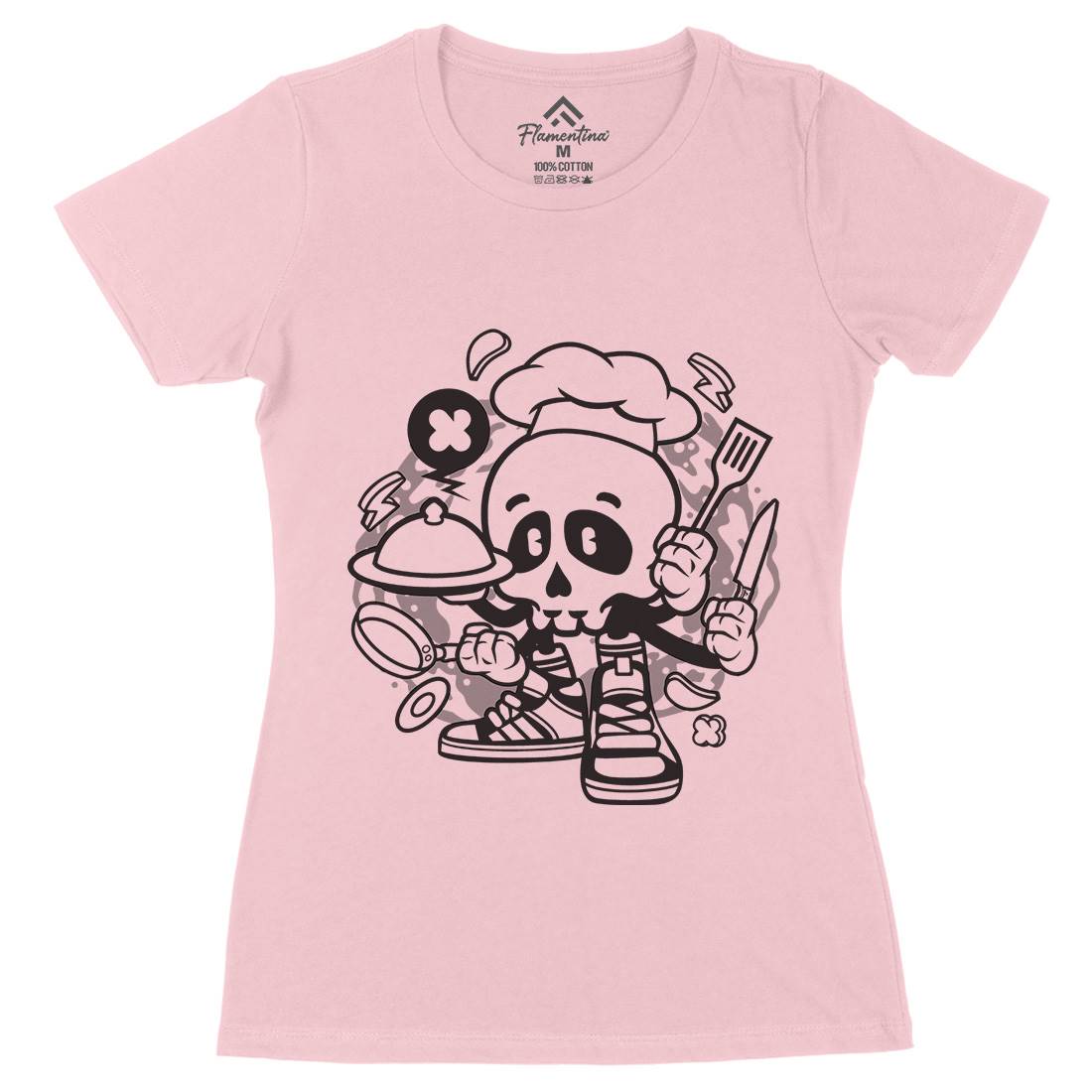Chef Skull Womens Organic Crew Neck T-Shirt Work C058