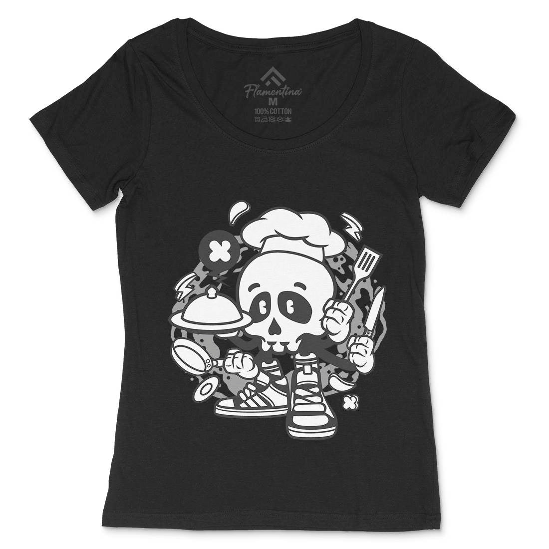 Chef Skull Womens Scoop Neck T-Shirt Work C058