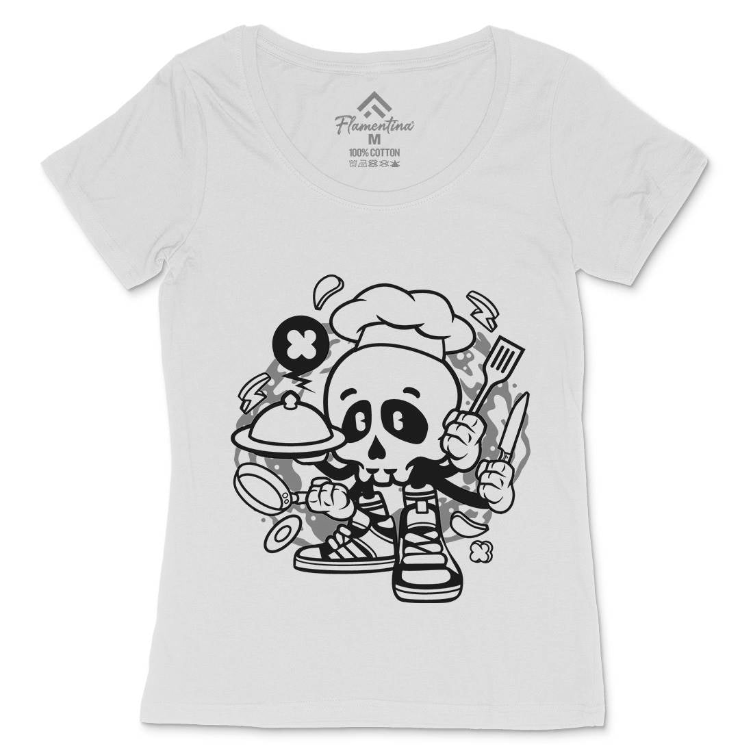 Chef Skull Womens Scoop Neck T-Shirt Work C058