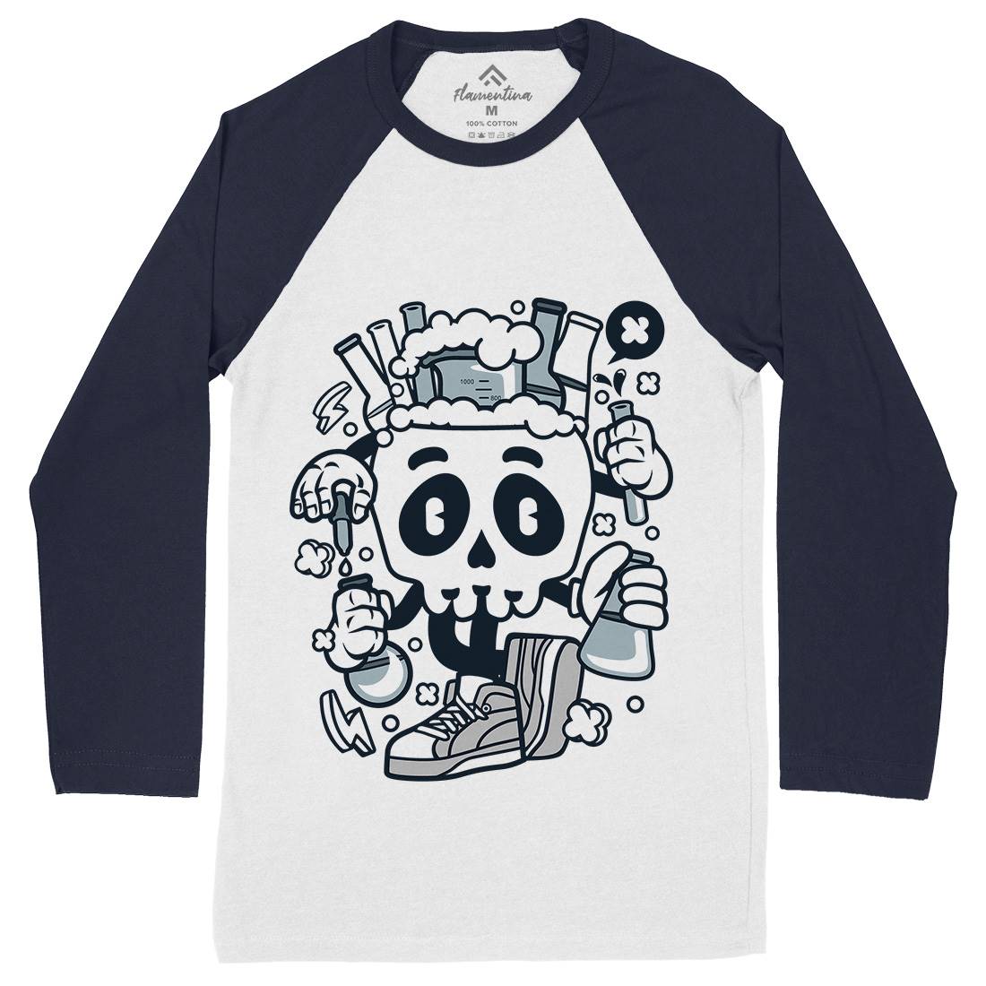 Chemical Skull Mens Long Sleeve Baseball T-Shirt Science C059
