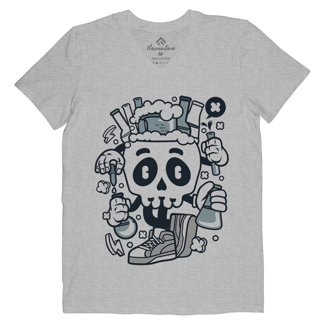 Chemical Skull Mens Organic V-Neck T-Shirt Science C059