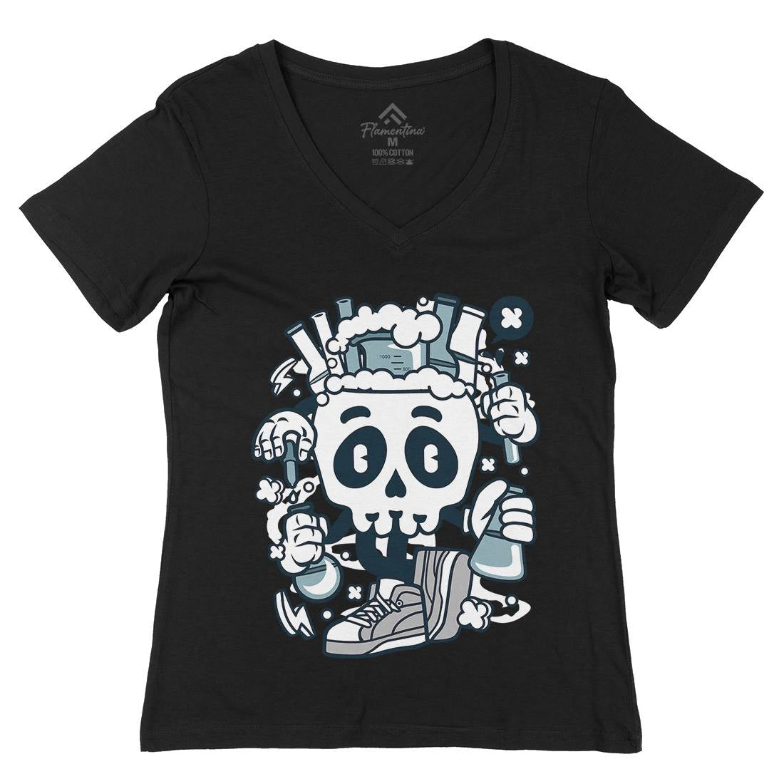 Chemical Skull Womens Organic V-Neck T-Shirt Science C059