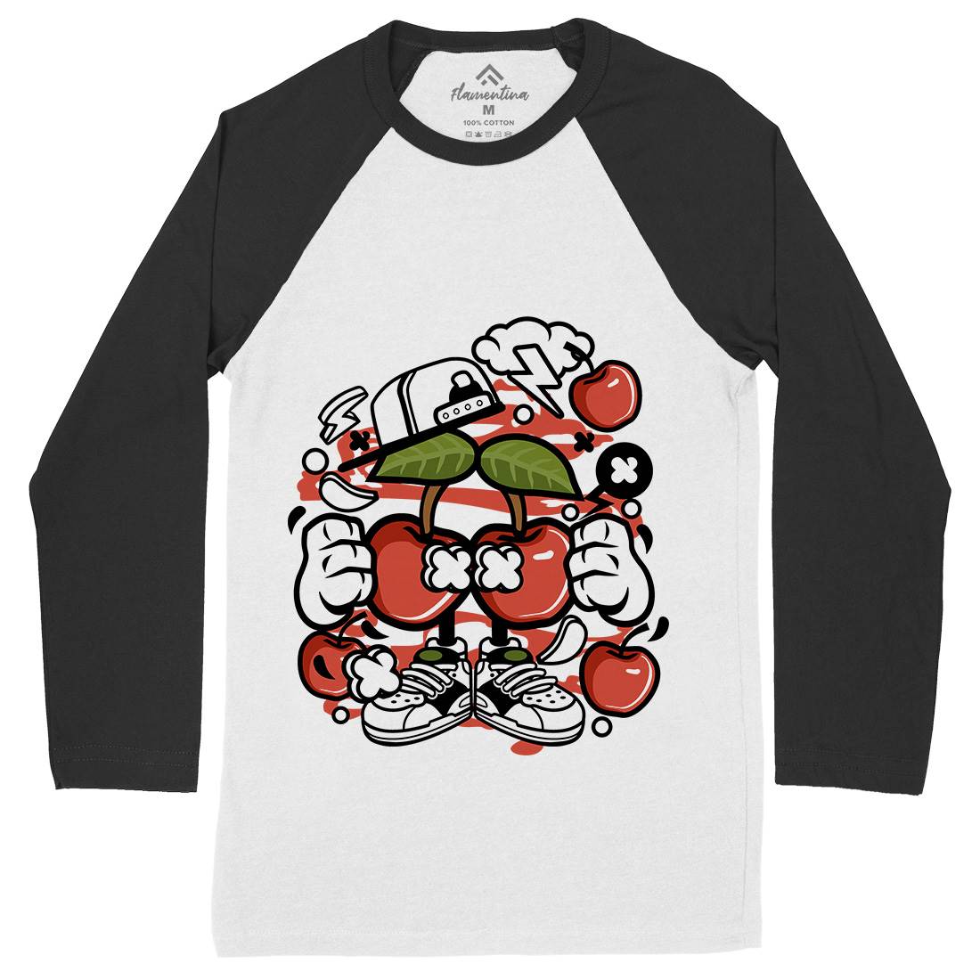 Cherry Mens Long Sleeve Baseball T-Shirt Food C060