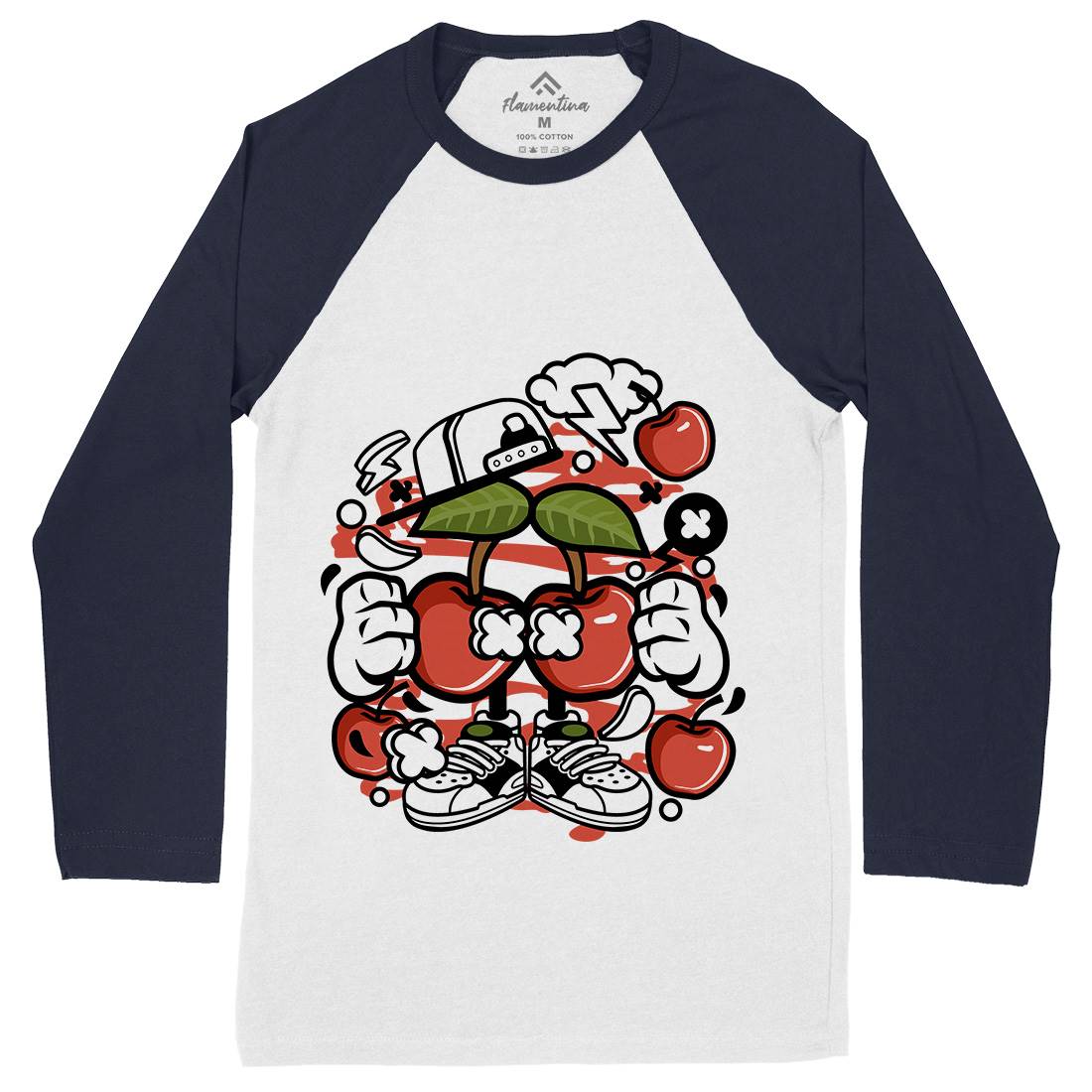 Cherry Mens Long Sleeve Baseball T-Shirt Food C060