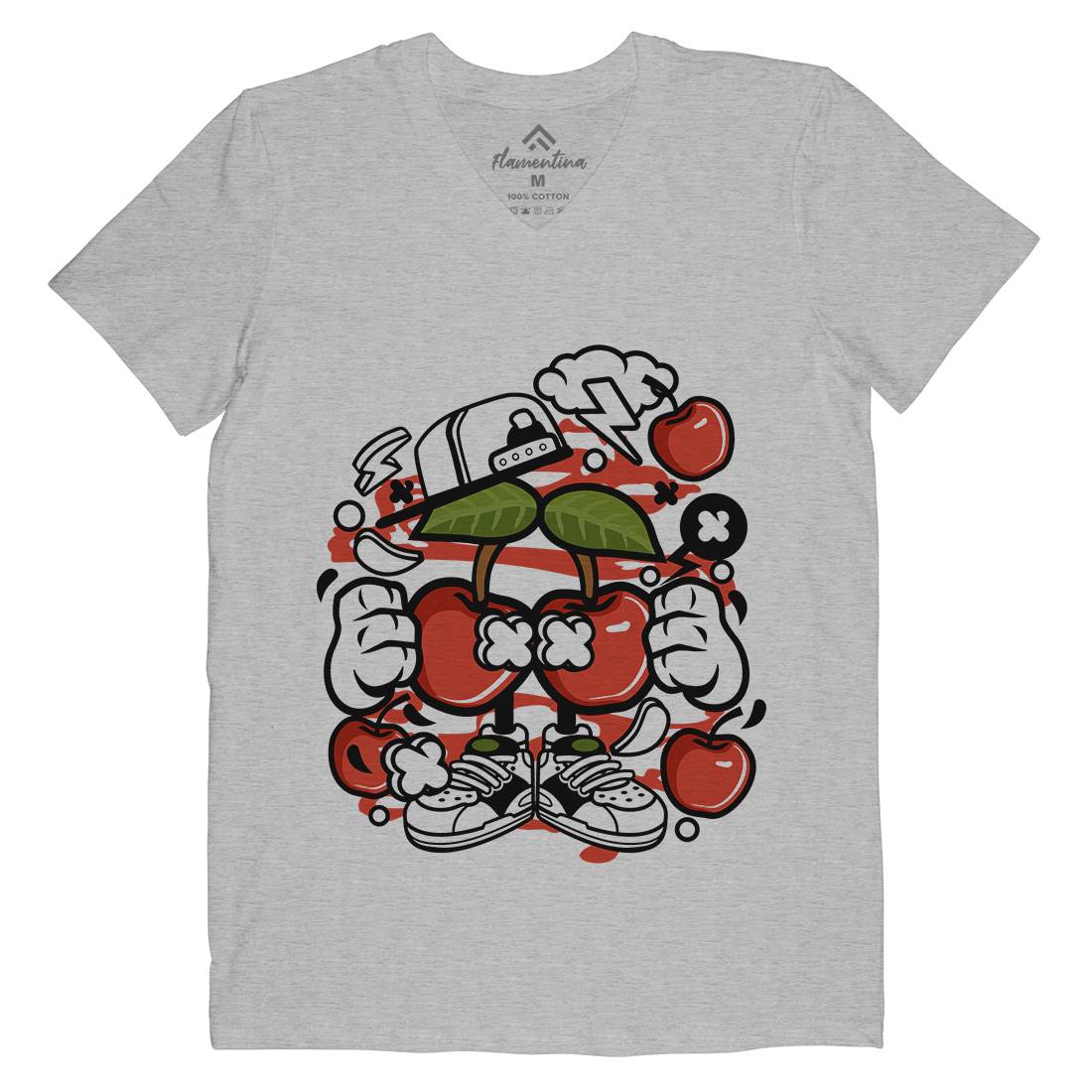 Cherry Mens Organic V-Neck T-Shirt Food C060