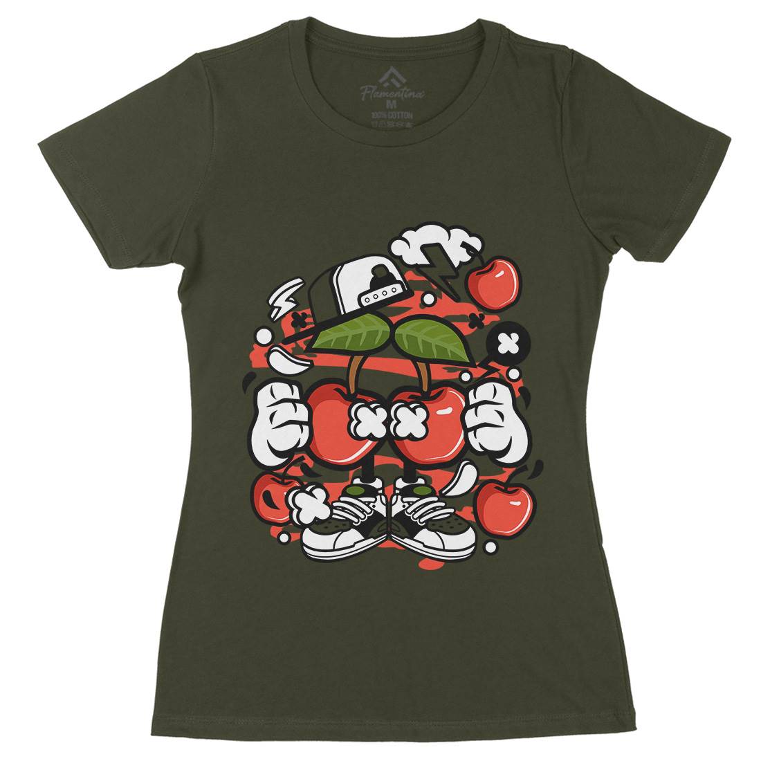 Cherry Womens Organic Crew Neck T-Shirt Food C060