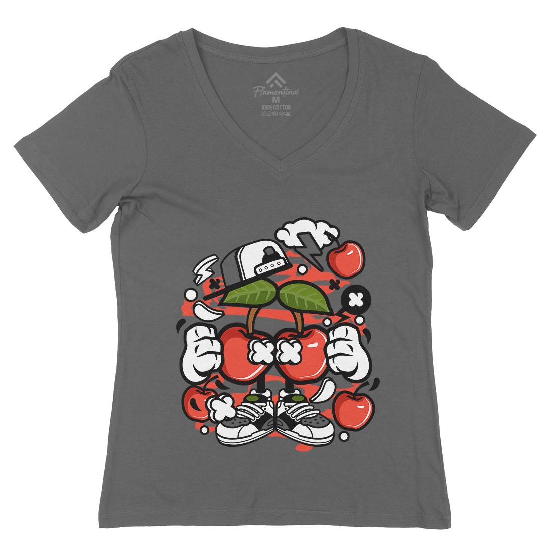 Cherry Womens Organic V-Neck T-Shirt Food C060