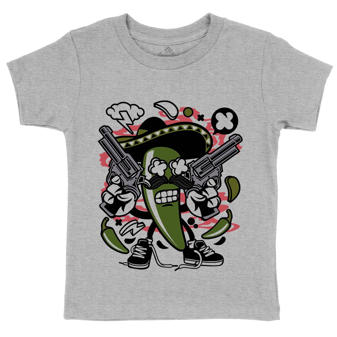 Chilli Mexican Kids Organic Crew Neck T-Shirt Food C062