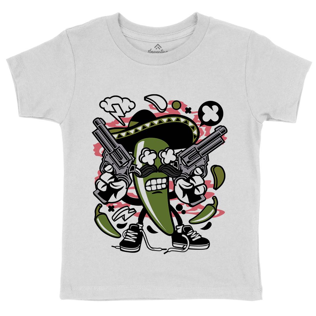 Chilli Mexican Kids Organic Crew Neck T-Shirt Food C062