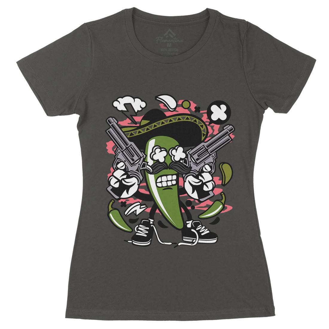 Chilli Mexican Womens Organic Crew Neck T-Shirt Food C062