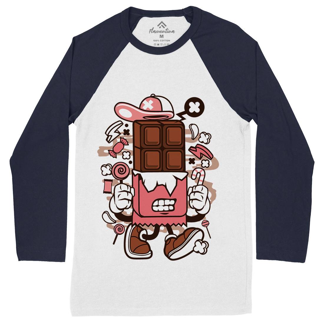 Chocolate Bar Mens Long Sleeve Baseball T-Shirt Food C063