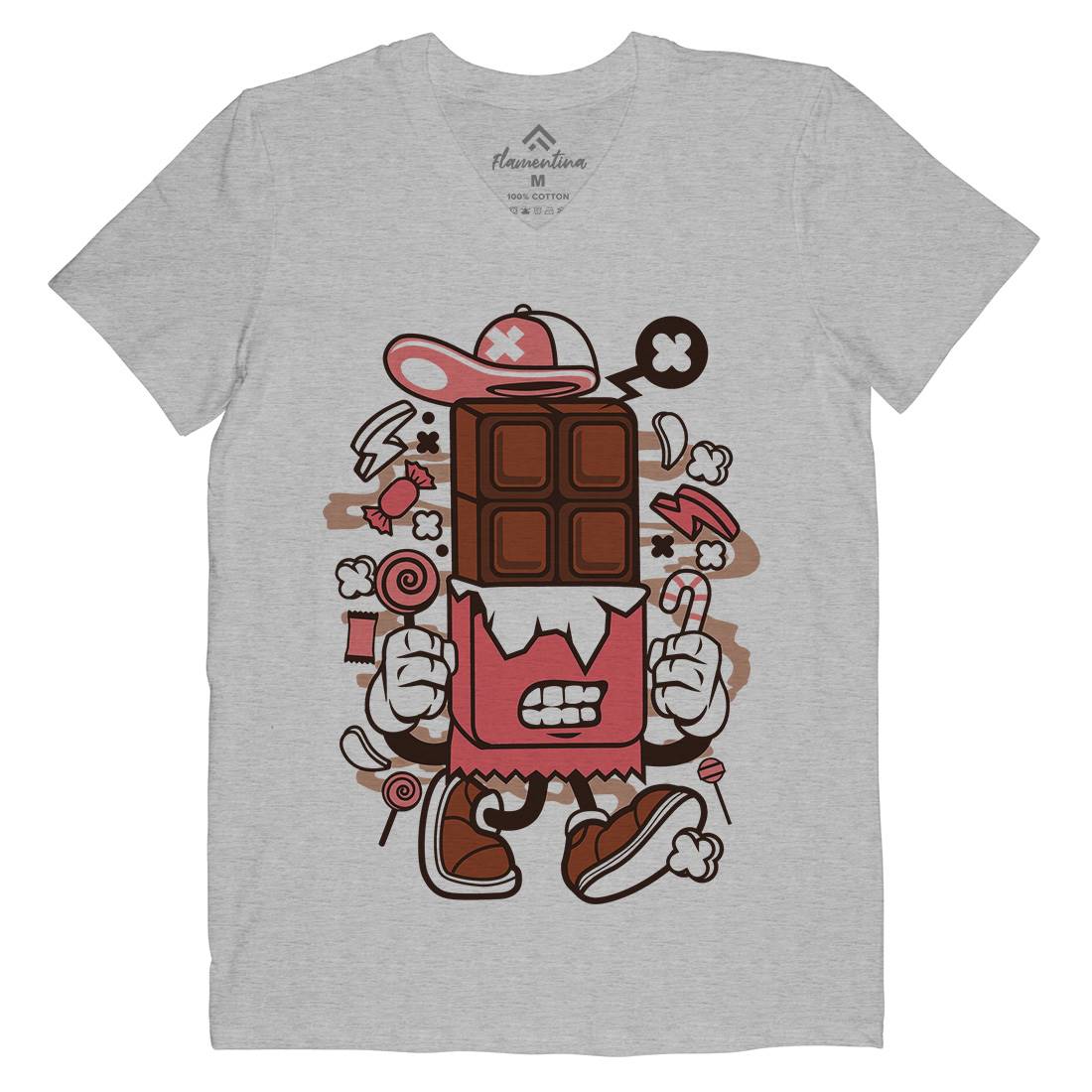 Chocolate Bar Mens Organic V-Neck T-Shirt Food C063