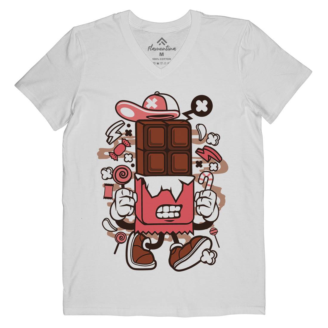 Chocolate Bar Mens Organic V-Neck T-Shirt Food C063