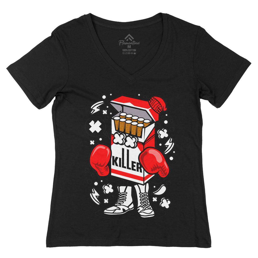Cigarette Boxer Womens Organic V-Neck T-Shirt Sport C065
