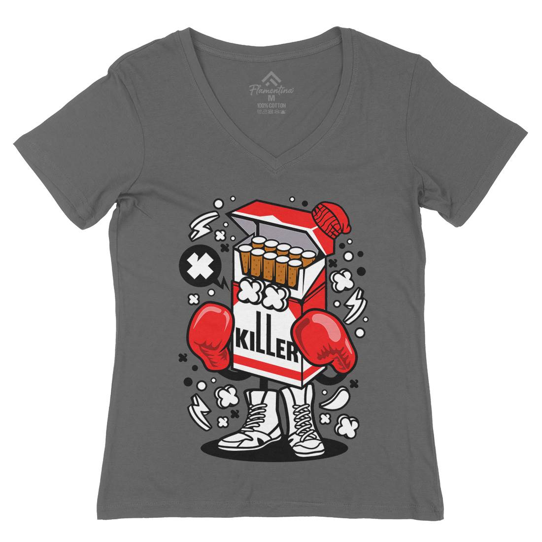 Cigarette Boxer Womens Organic V-Neck T-Shirt Sport C065