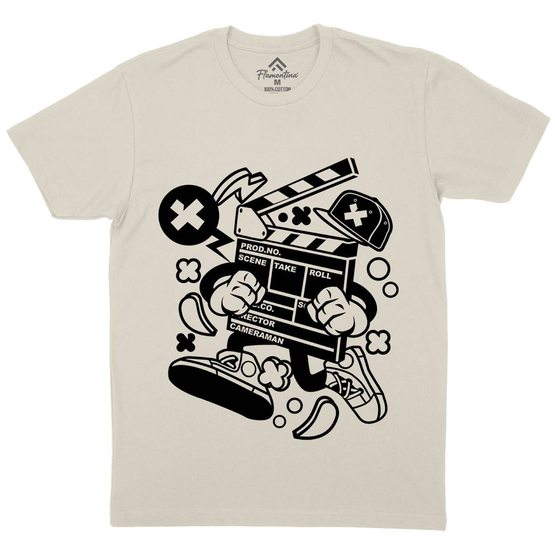 Clapperboard Mens Organic Crew Neck T-Shirt Retro C069