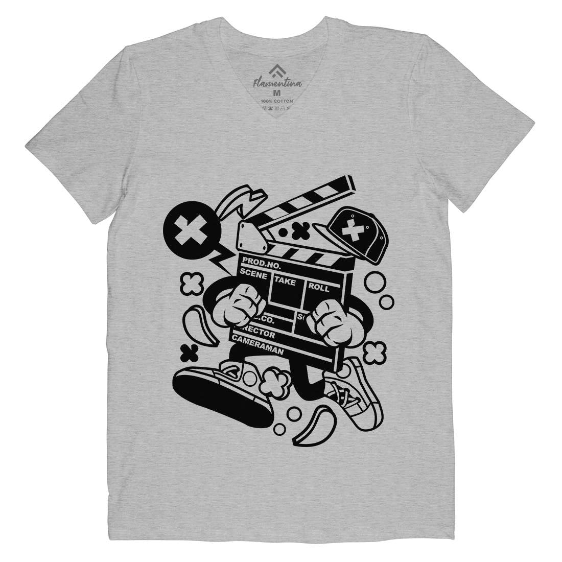 Clapperboard Mens Organic V-Neck T-Shirt Retro C069