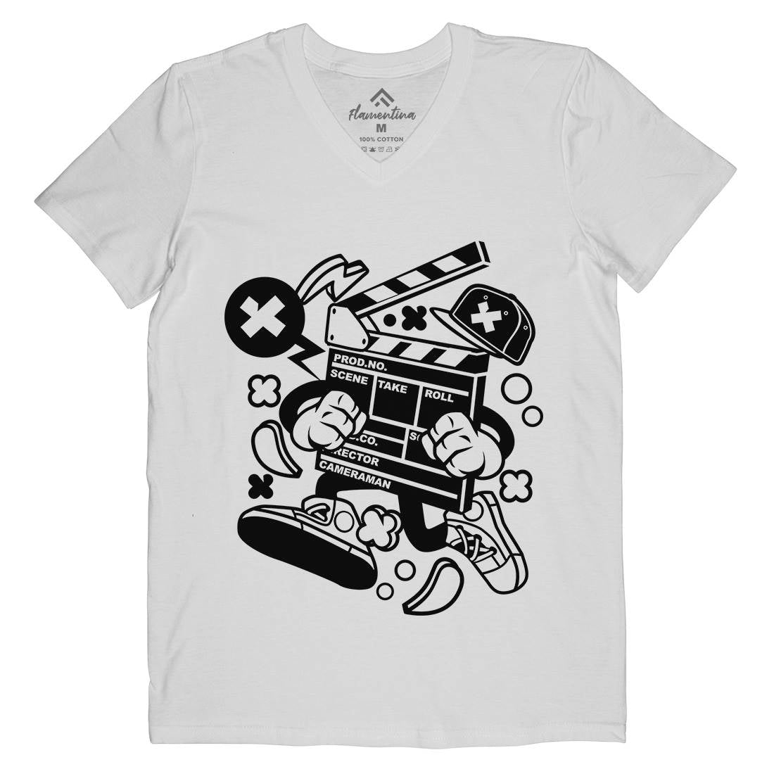 Clapperboard Mens Organic V-Neck T-Shirt Retro C069