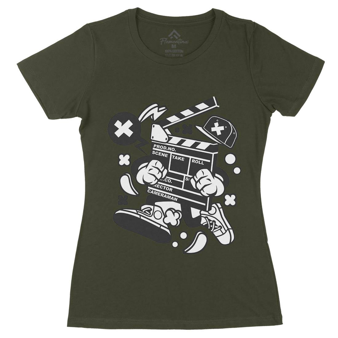Clapperboard Womens Organic Crew Neck T-Shirt Retro C069