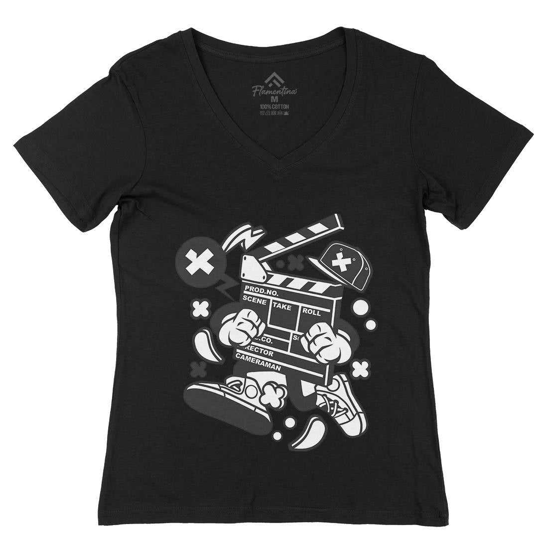 Clapperboard Womens Organic V-Neck T-Shirt Retro C069