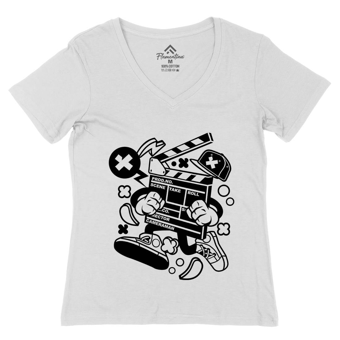 Clapperboard Womens Organic V-Neck T-Shirt Retro C069