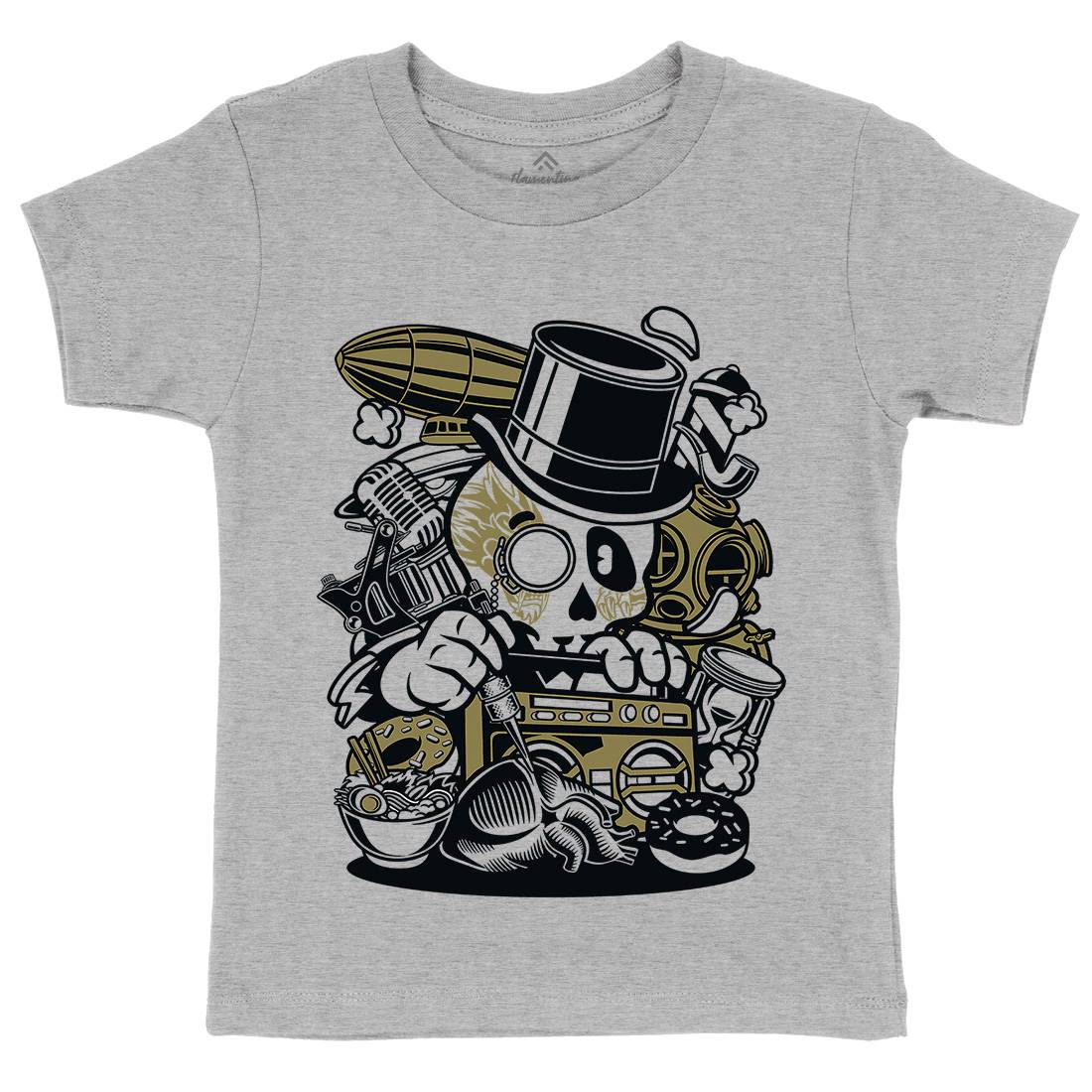 Classic Skull Kids Organic Crew Neck T-Shirt Retro C071