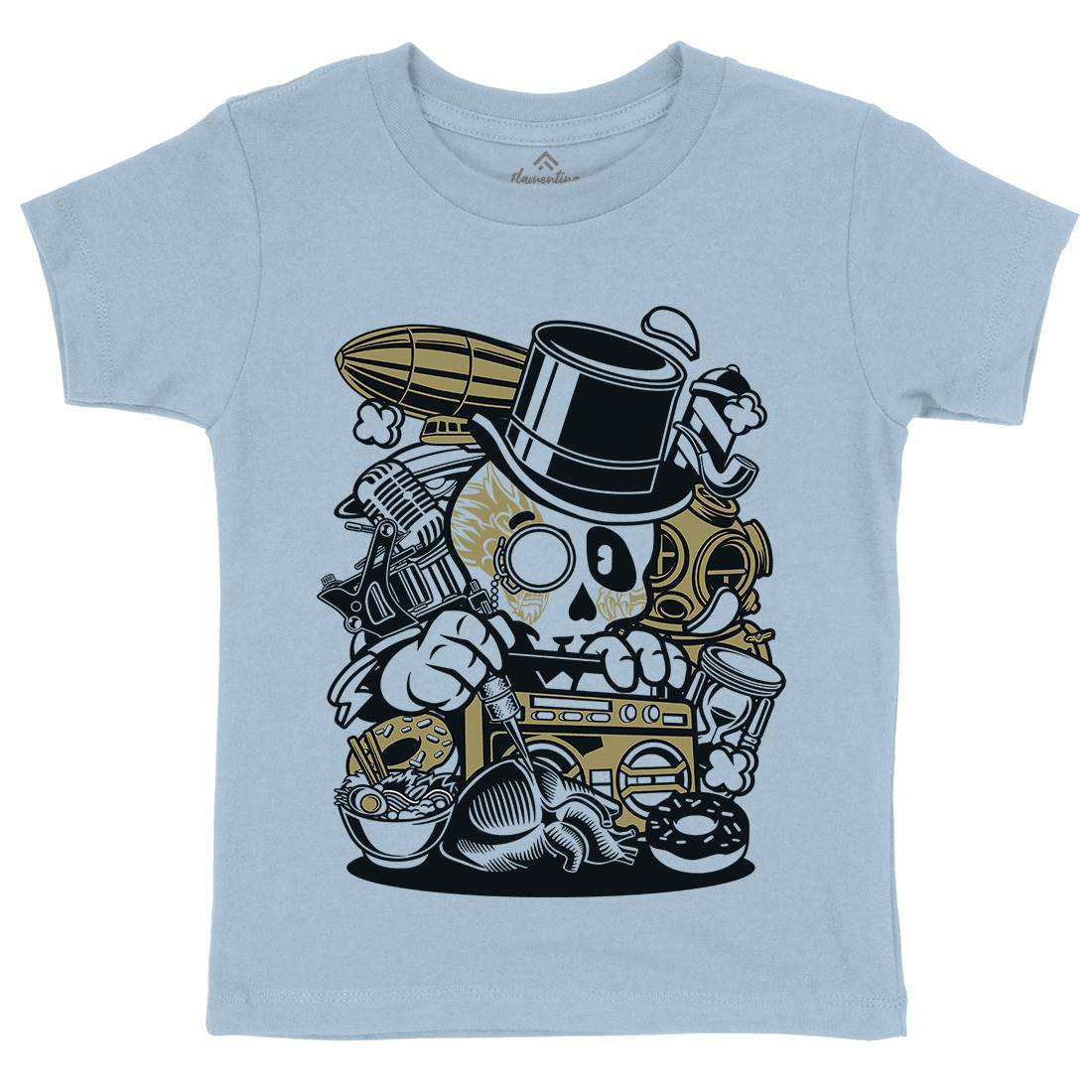 Classic Skull Kids Organic Crew Neck T-Shirt Retro C071