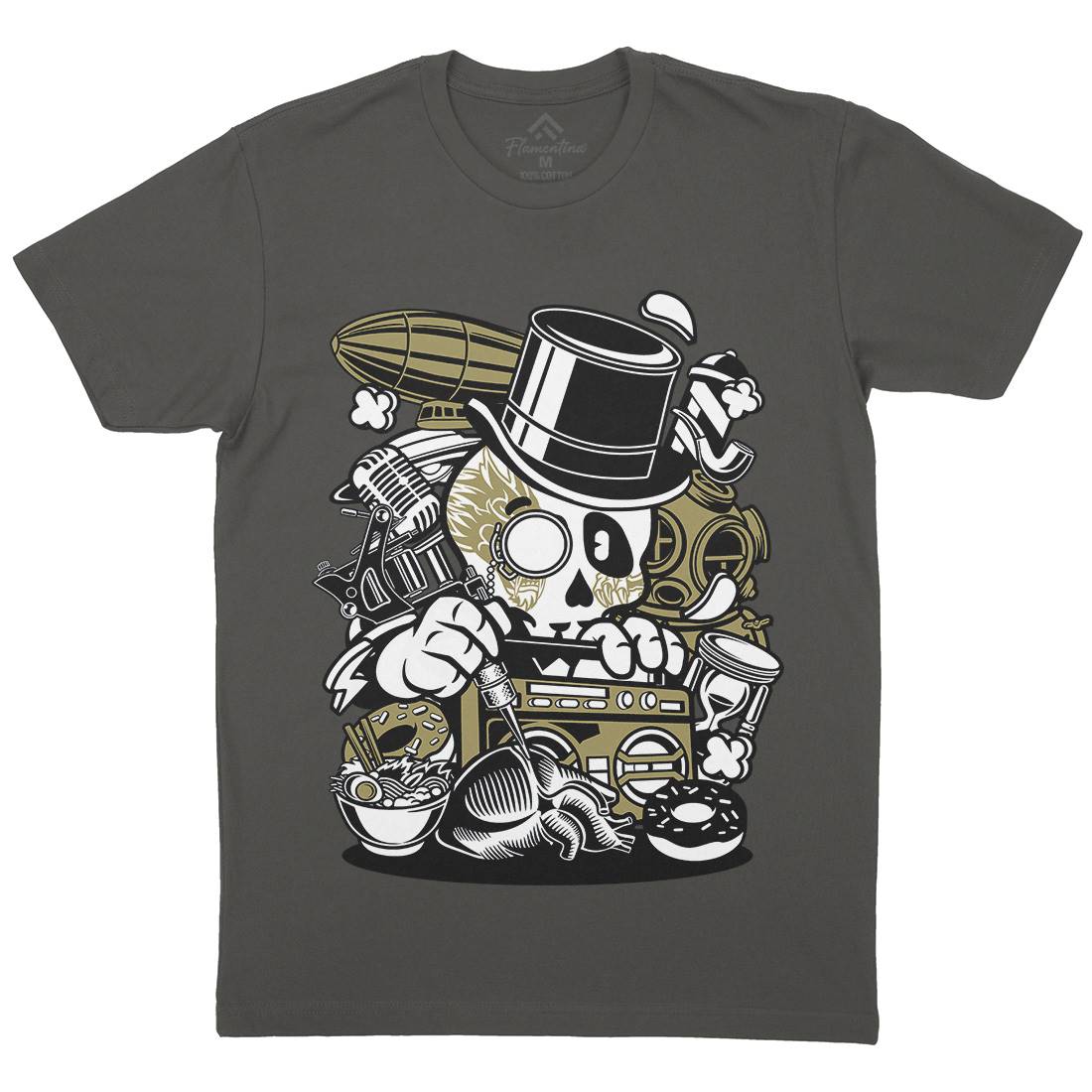 Classic Skull Mens Organic Crew Neck T-Shirt Retro C071