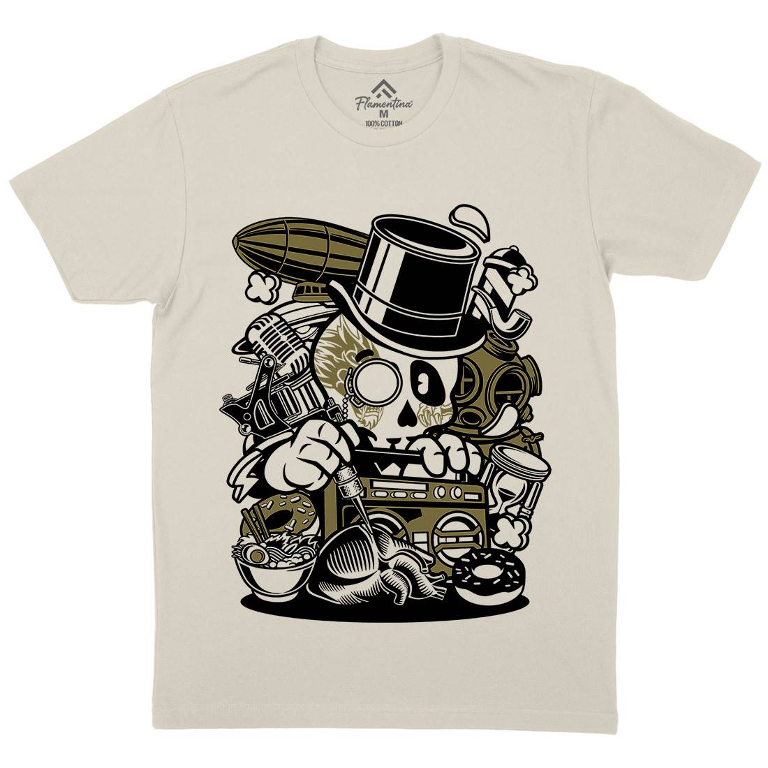 Classic Skull Mens Organic Crew Neck T-Shirt Retro C071